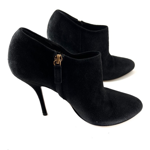 GUCCI Black Suede Ankle Zipper Booties Boots Leather Heels Made In Italy - Picture 4 of 8